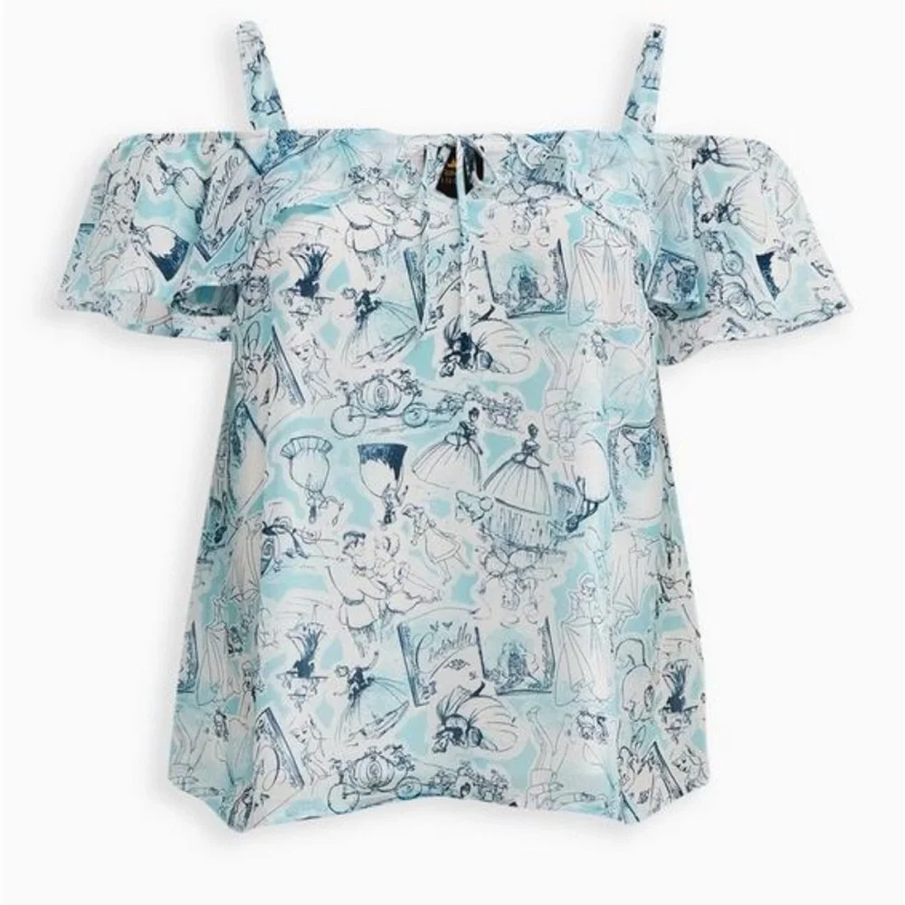 TORRID SIZE 6 Disney Cinderella Flutter Sleeve Top - Chiffon Sketches Blue - Picture 1 of 3